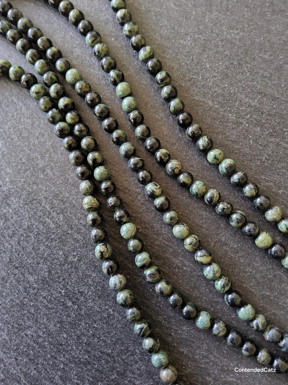 6.5mm Natural Kambaba Jasper Beads Green & Black Round Full 15.7 inch Strand. Hole: 1mm