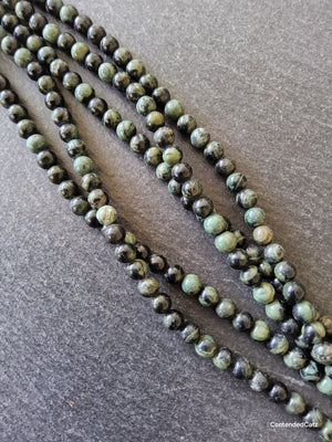 6.5mm Natural Kambaba Jasper Beads Green & Black Round Full 15.7 inch Strand. Hole: 1mm