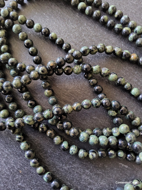6.5mm Natural Kambaba Jasper Beads Green & Black Round Full 15.7 inch Strand. Hole: 1mm