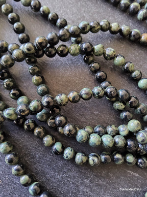6.5mm Natural Kambaba Jasper Beads Green & Black Round Full 15.7 inch Strand. Hole: 1mm