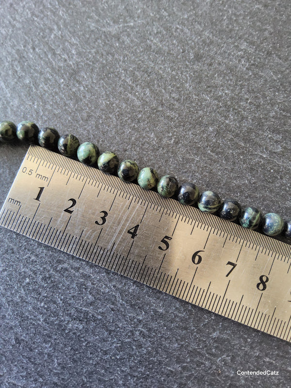 6.5mm Natural Kambaba Jasper Beads Green & Black Round Full 15.7 inch Strand. Hole: 1mm