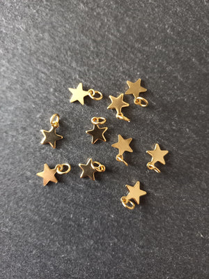 10 or 50 Real 18K Gold Plated Stainless Steel Star Charms 10x8x0.8mm