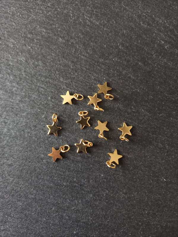 10 or 50 Real 18K Gold Plated Stainless Steel Star Charms 10x8x0.8mm