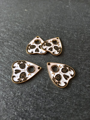 4 or 20 Ouija Skull Planchette Charms Gold Alloy with White & Black Enamel 26x22mm