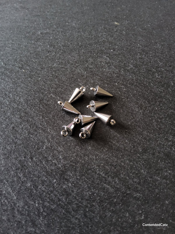 6 or 30 Stainless Steel Cone Spike Charms Solid Smooth 13.5x6mm