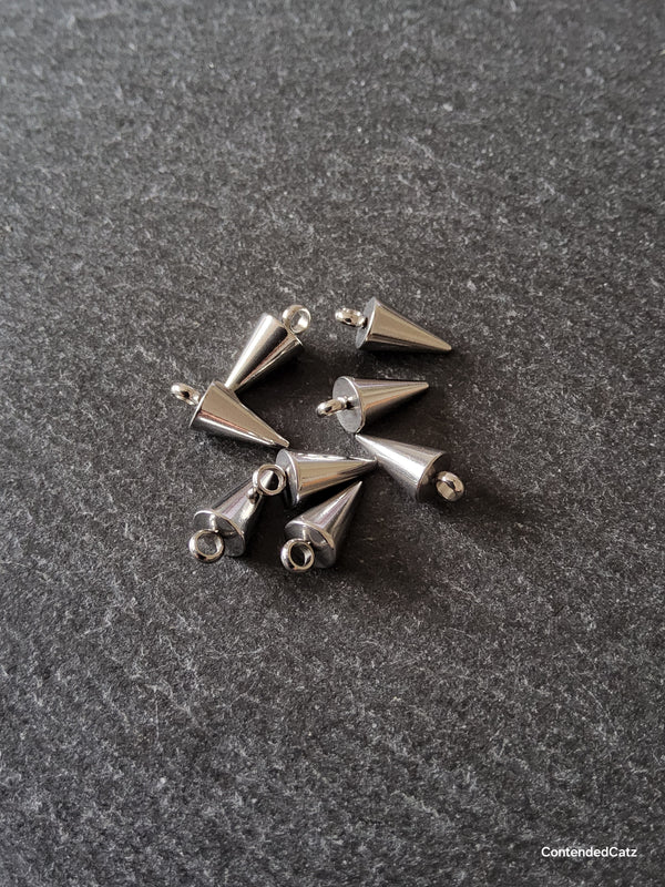 6 or 30 Stainless Steel Cone Spike Charms Solid Smooth 13.5x6mm