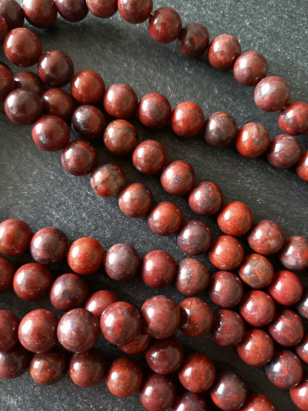 8.5mm Brecciated Jasper Round Beads Full 15 inch Strand. Hole: 1mm