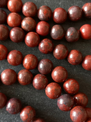 8.5mm Brecciated Jasper Round Beads Full 15 inch Strand. Hole: 1mm