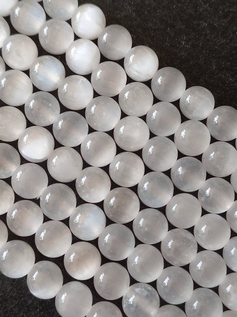 8.5mm Natural Selenite Undyed Round Polished Beads. Full 15.7 inch Strand. Hole: 1mm