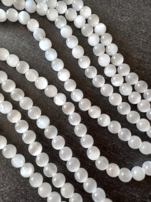 8.5mm Natural Selenite Undyed Round Polished Beads. Full 15.7 inch Strand. Hole: 1mm