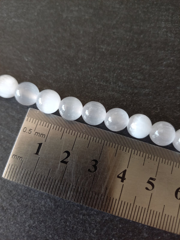 8.5mm Natural Selenite Undyed Round Polished Beads. Full 15.7 inch Strand. Hole: 1mm