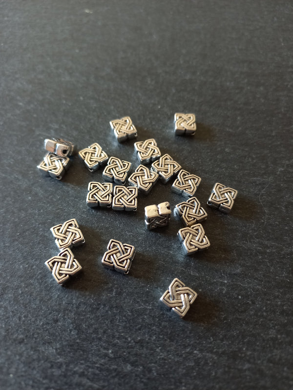 20 or 100 Square Celtic Knot Beads 7mm Antique Silver Tone Alloy 7x7x4mm