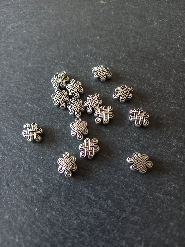 20 or 100 Celtic Knot Shaped 10mm Beads Antique Silver Alloy 10x7x4mm