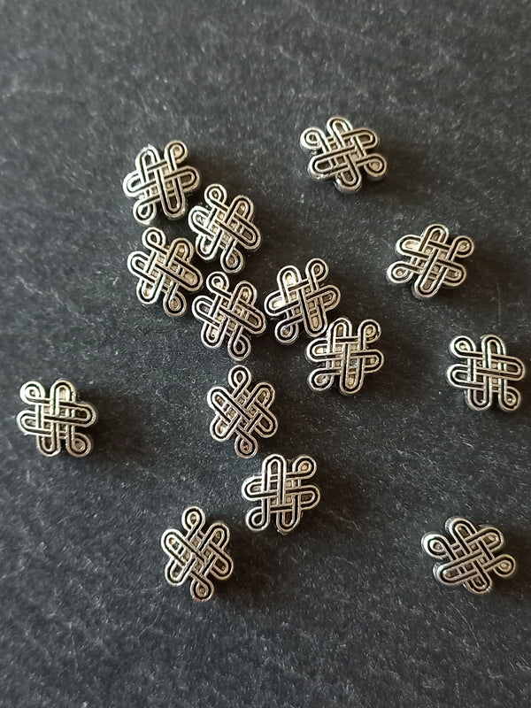 20 or 100 Celtic Knot Shaped 10mm Beads Antique Silver Alloy 10x7x4mm