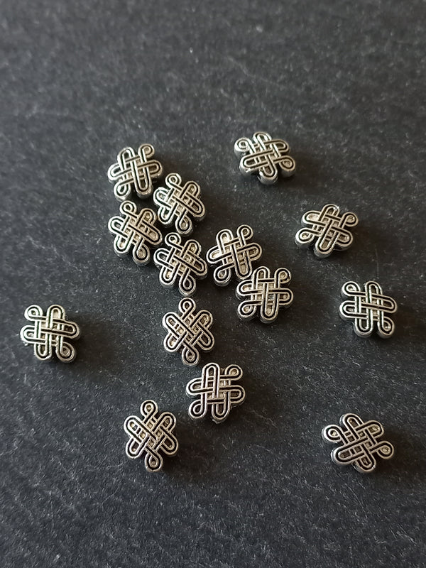 20 or 100 Celtic Knot Shaped 10mm Beads Antique Silver Alloy 10x7x4mm