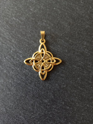 Gold Stainless Steel Witches Knot Pendant 35x31x3mm