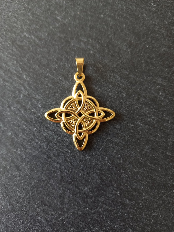 Gold Stainless Steel Witches Knot Pendant 35x31x3mm