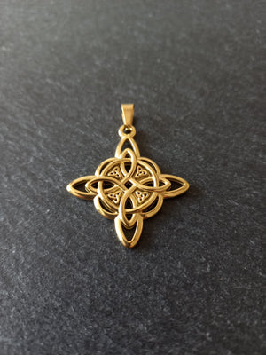 Gold Stainless Steel Witches Knot Pendant 35x31x3mm