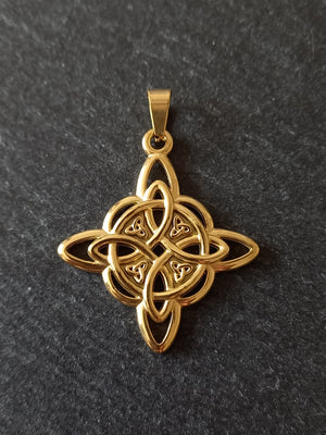 Gold Stainless Steel Witches Knot Pendant 35x31x3mm