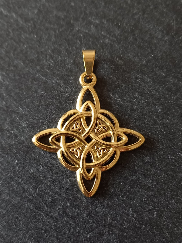 Gold Stainless Steel Witches Knot Pendant 35x31x3mm