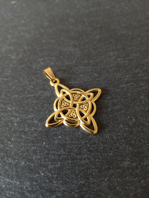 Gold Stainless Steel Witches Knot Pendant 35x31x3mm