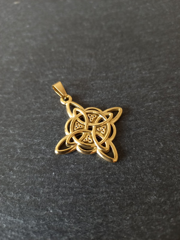 Gold Stainless Steel Witches Knot Pendant 35x31x3mm