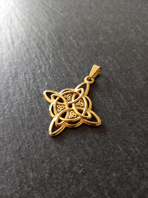 Gold Stainless Steel Witches Knot Pendant 35x31x3mm