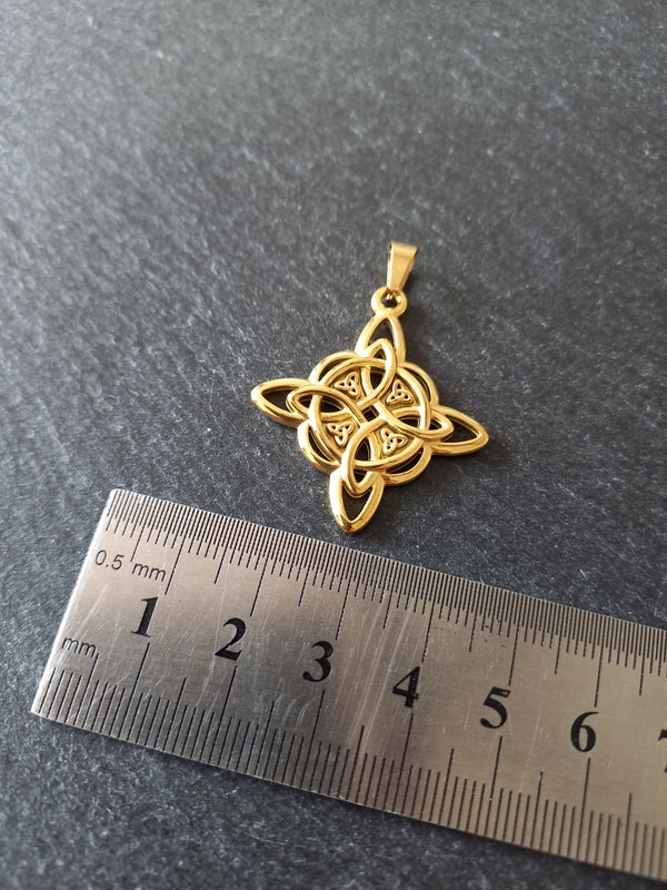 Gold Stainless Steel Witches Knot Pendant 35x31x3mm