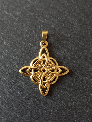 Gold Stainless Steel Witches Knot Pendant 35x31x3mm