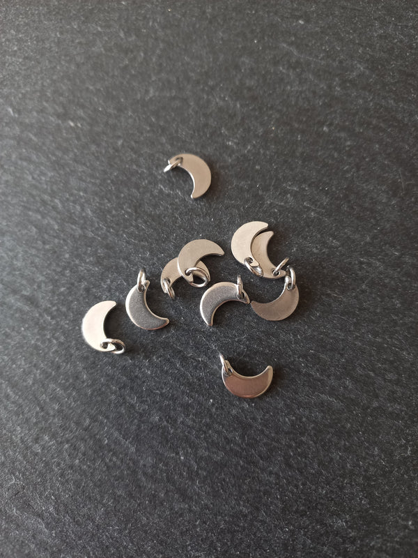 10 or 50 Stainless Steel Crescent Moon Charms 10x7x1mm