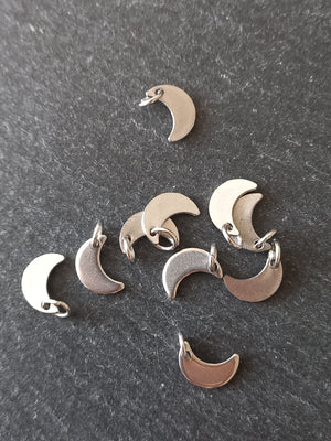 10 or 50 Stainless Steel Crescent Moon Charms 10x7x1mm