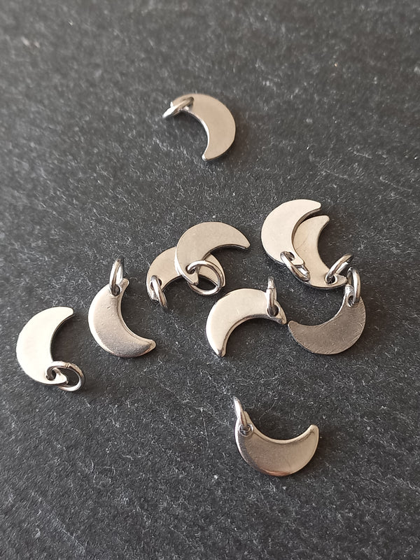 10 or 50 Stainless Steel Crescent Moon Charms 10x7x1mm