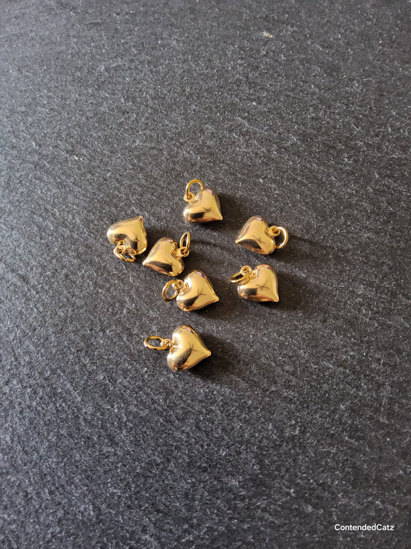 2 or 10 Heart Charms 18K Gold Plated Hollow Stainless Steel 13x11.5x4.5mm