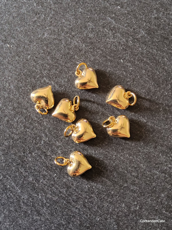 2 or 10 Heart Charms 18K Gold Plated Hollow Stainless Steel 13x11.5x4.5mm