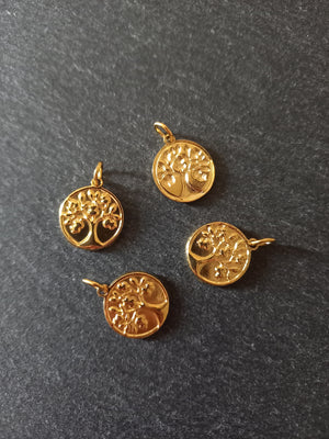 1 or 5 Stainless Steel Tree of Life Charms Genuine 18K Gold Plated 18x15x2mm
