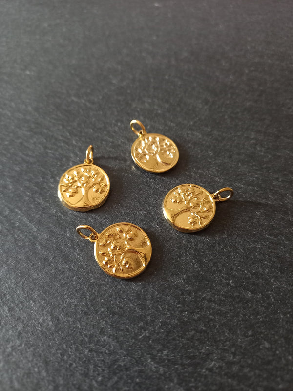 1 or 5 Stainless Steel Tree of Life Charms Genuine 18K Gold Plated 18x15x2mm