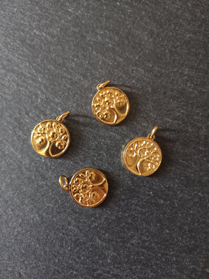 1 or 5 Stainless Steel Tree of Life Charms Genuine 18K Gold Plated 18x15x2mm