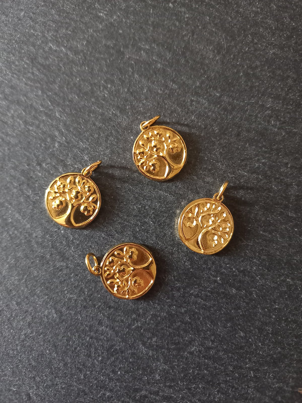 1 or 5 Stainless Steel Tree of Life Charms Genuine 18K Gold Plated 18x15x2mm