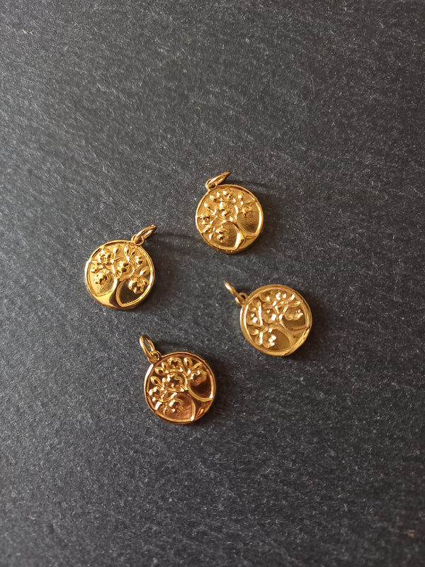 1 or 5 Stainless Steel Tree of Life Charms Genuine 18K Gold Plated 18x15x2mm