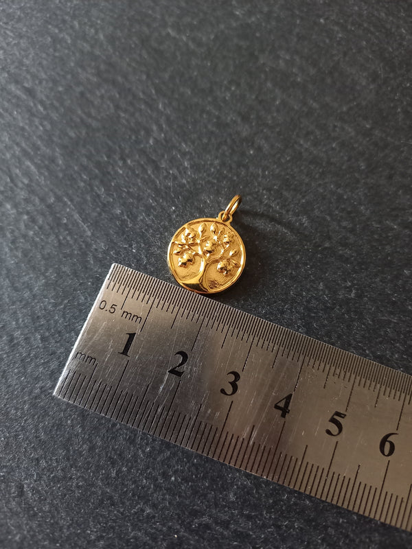1 or 5 Stainless Steel Tree of Life Charms Genuine 18K Gold Plated 18x15x2mm
