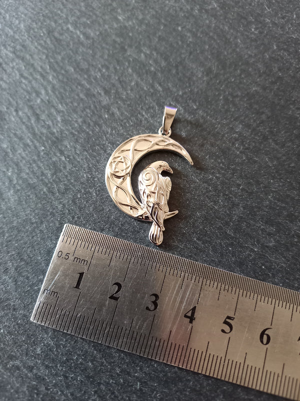 Crescent Moon & Raven Pendant Stainless Steel 36x24mm