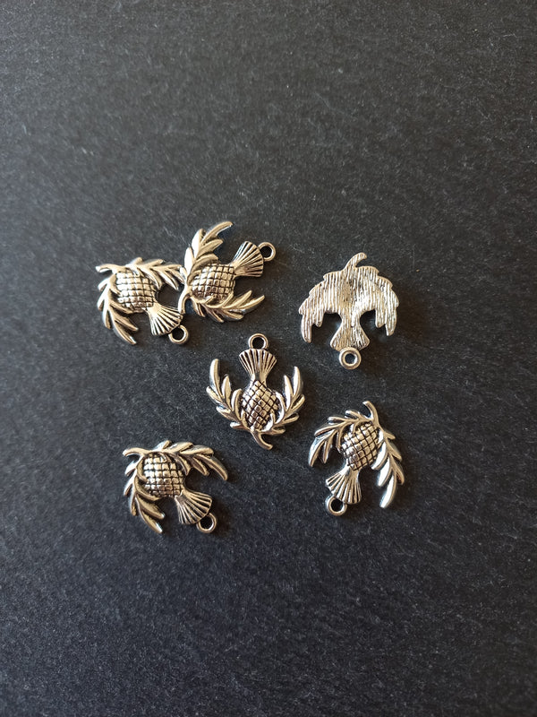 10 or 50 Scottish Thistle charms Antique Silver Tone Alloy 23x20mm