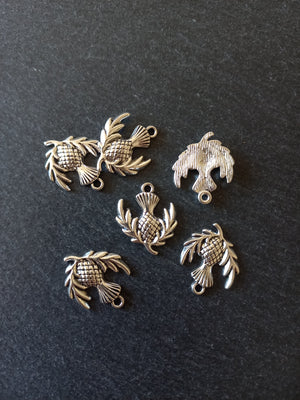 10 or 50 Scottish Thistle charms Antique Silver Tone Alloy 23x20mm