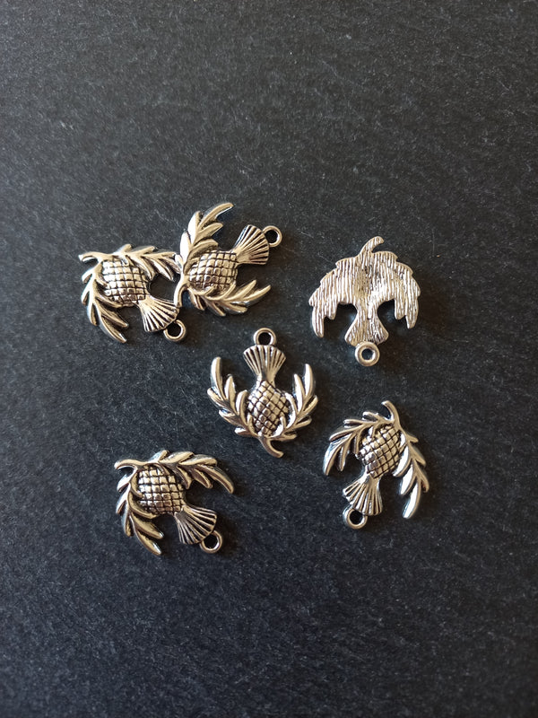 10 or 50 Scottish Thistle charms Antique Silver Tone Alloy 23x20mm