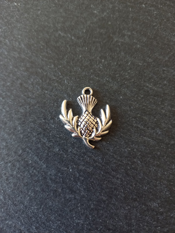 10 or 50 Scottish Thistle charms Antique Silver Tone Alloy 23x20mm