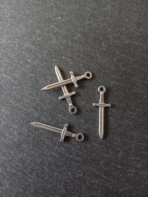 2 or 10 Sword Charms Antique Silver Tone Stainless Steel 30x10x2mm