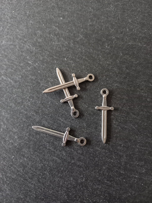 2 or 10 Sword Charms Antique Silver Tone Stainless Steel 30x10x2mm