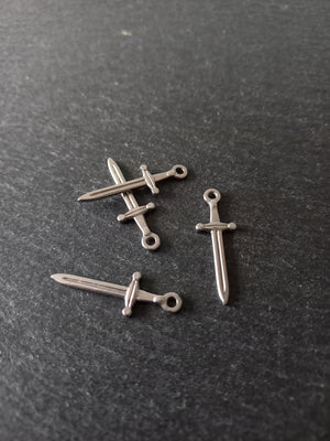 2 or 10 Sword Charms Antique Silver Tone Stainless Steel 30x10x2mm