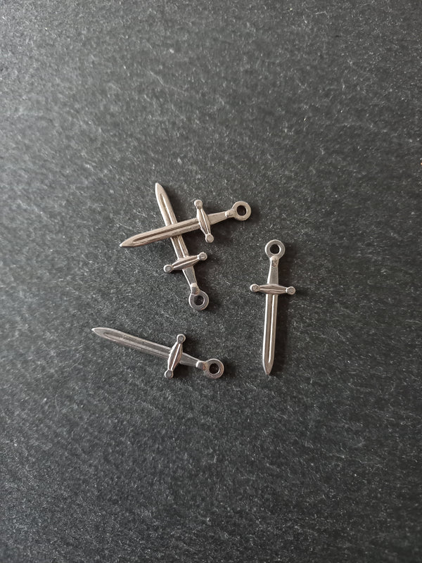 2 or 10 Sword Charms Antique Silver Tone Stainless Steel 30x10x2mm