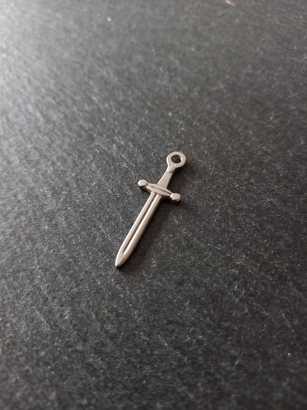 2 or 10 Sword Charms Antique Silver Tone Stainless Steel 30x10x2mm